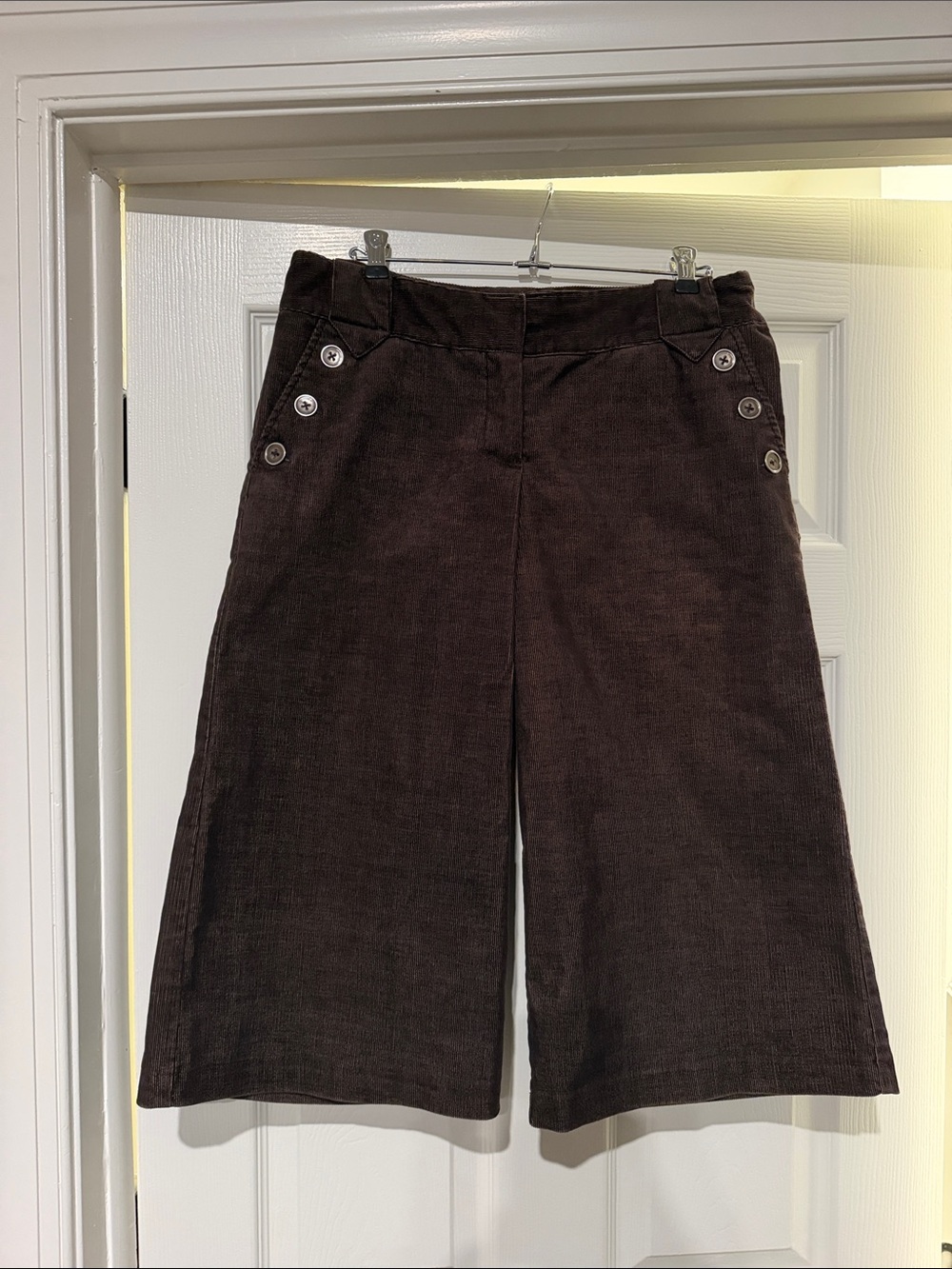 Vtg Y2K Zinc Corduroy Wide Leg Gaucho Pants Brown Button Detail